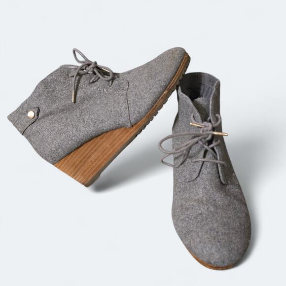 Dr. Scholl's Shoes - Dr. Scholl's Conquer Wedge Ankle Booties Gray Flannel Fabric Womens Size 8.5